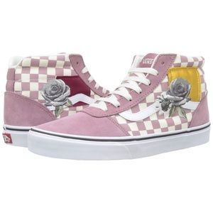 high top pink checkered vans